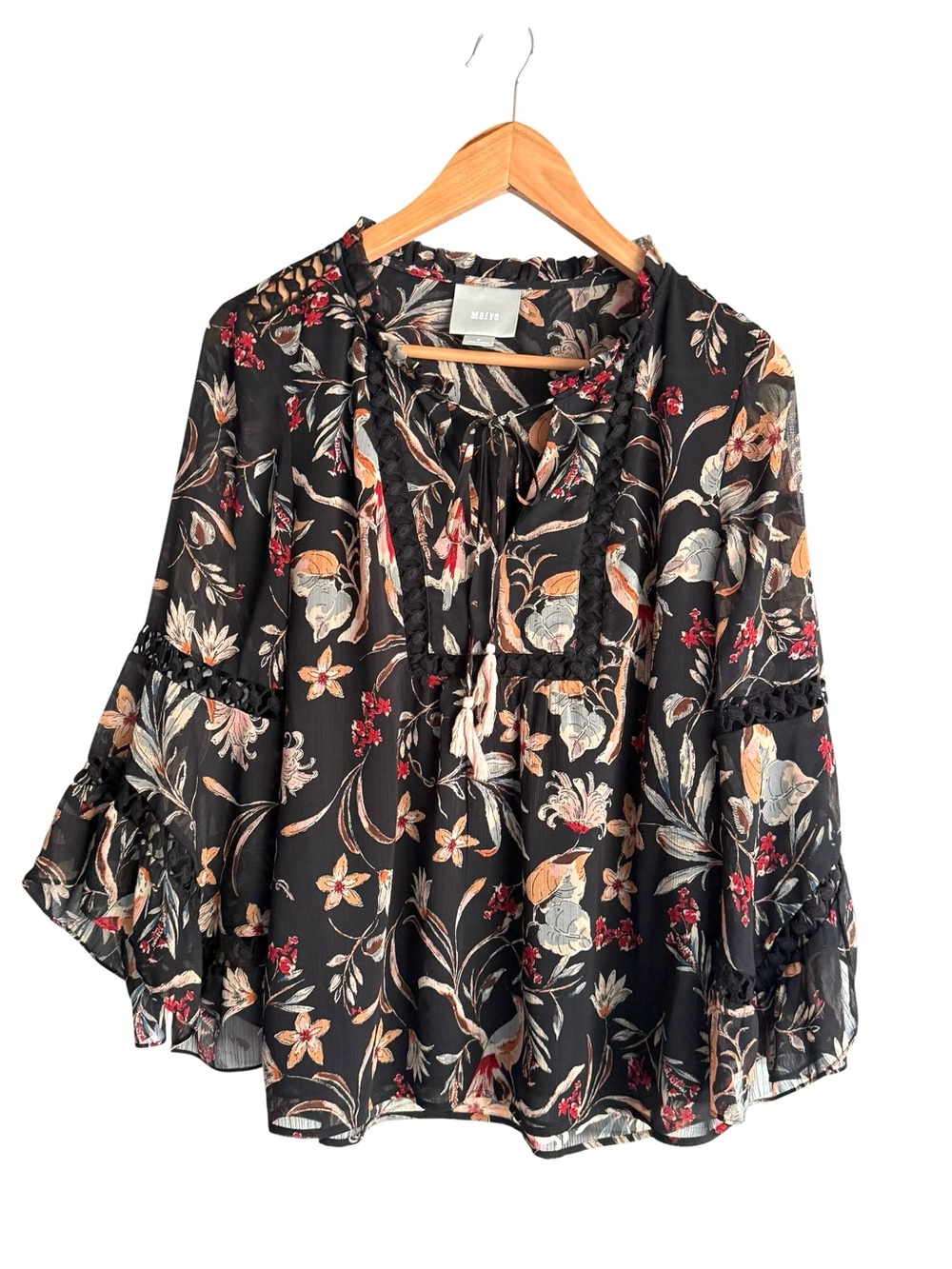 Maeve for Anthropologie Odette black floral peasant top MEDIUM